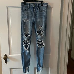 Cut, medium-light wash, high-rise jeans from American Eagle